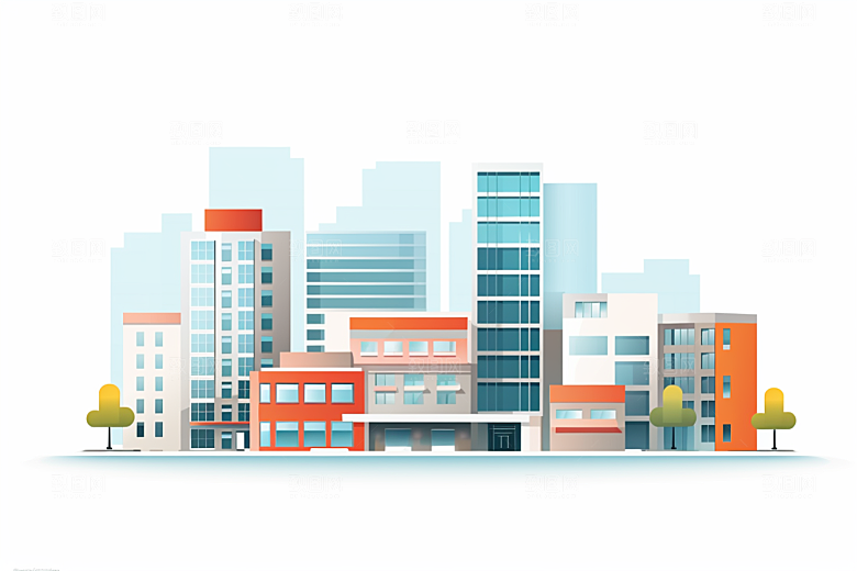 平面建筑高清简约插画