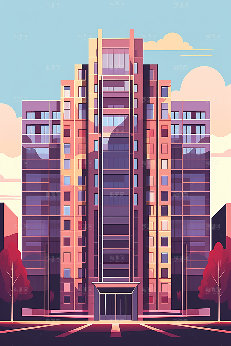 平面建筑高清扁平风插画