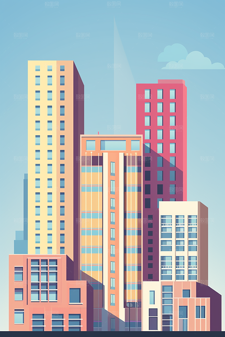 平面建筑大厦高清插画
