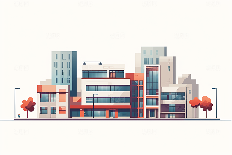 平面建筑高清简约插画