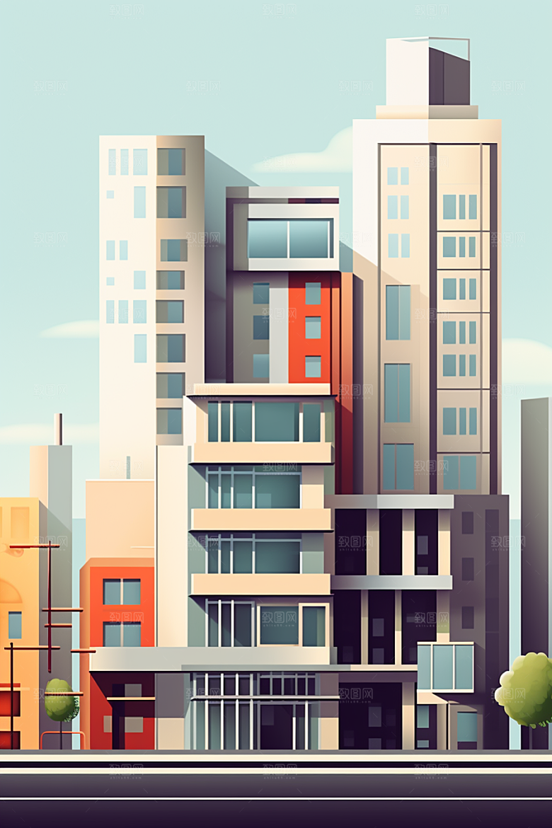平面建筑大厦大楼插画