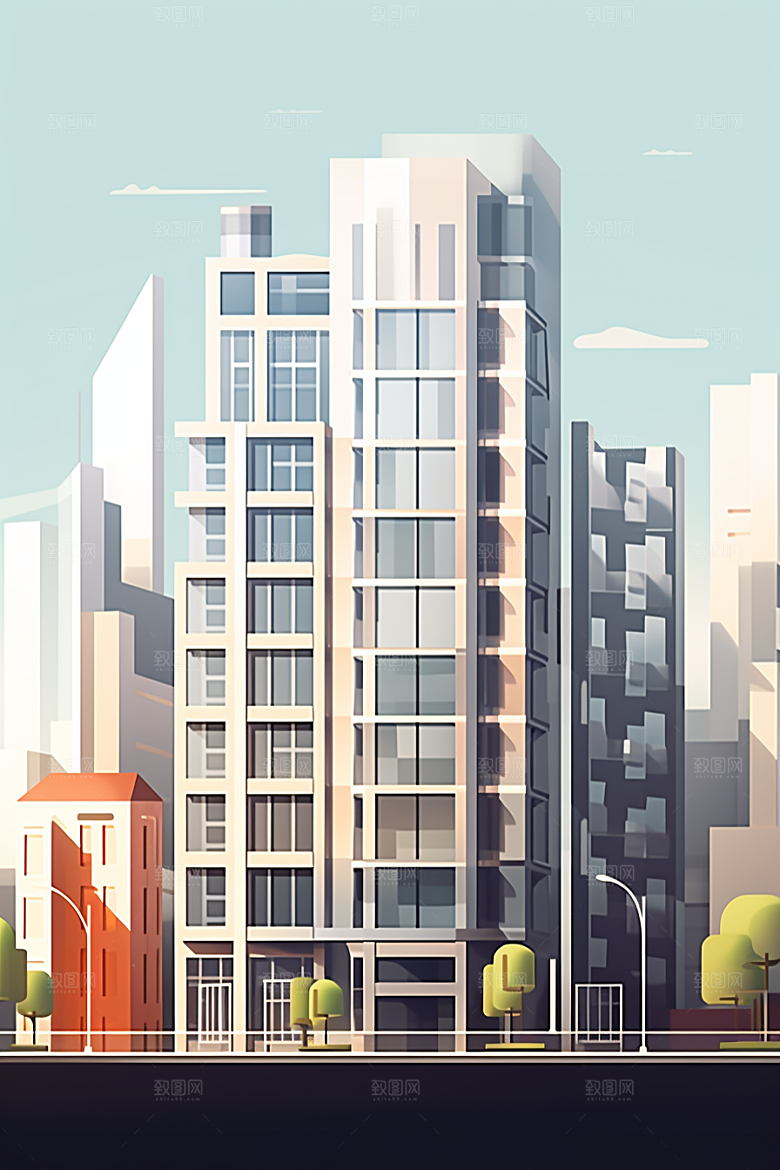 平面建筑大厦简约插画