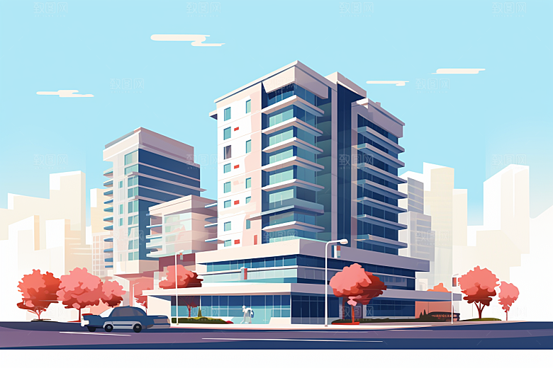 平面建筑大厦简约插画