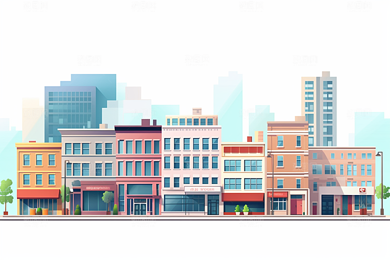 平面建筑简约扁平风插画