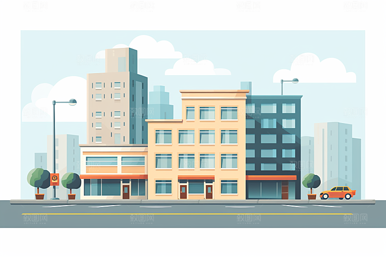 平面建筑大厦简约插画