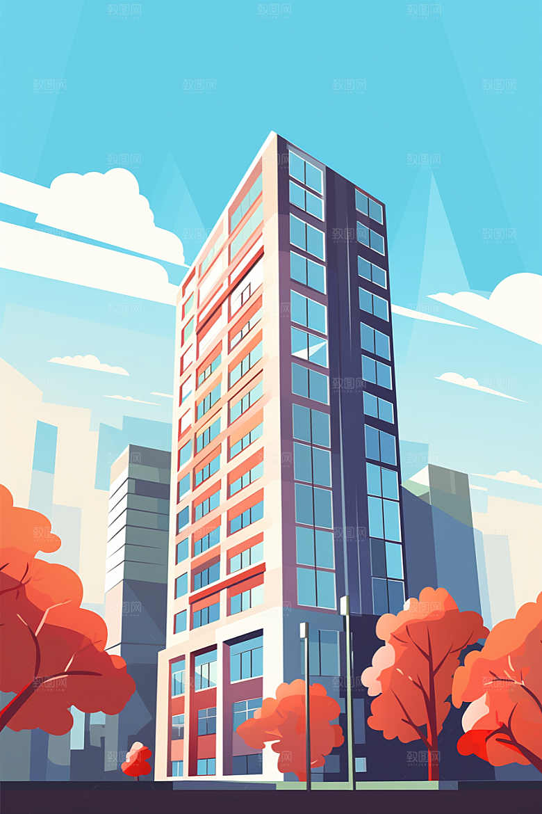 平面建筑设计感大厦插画