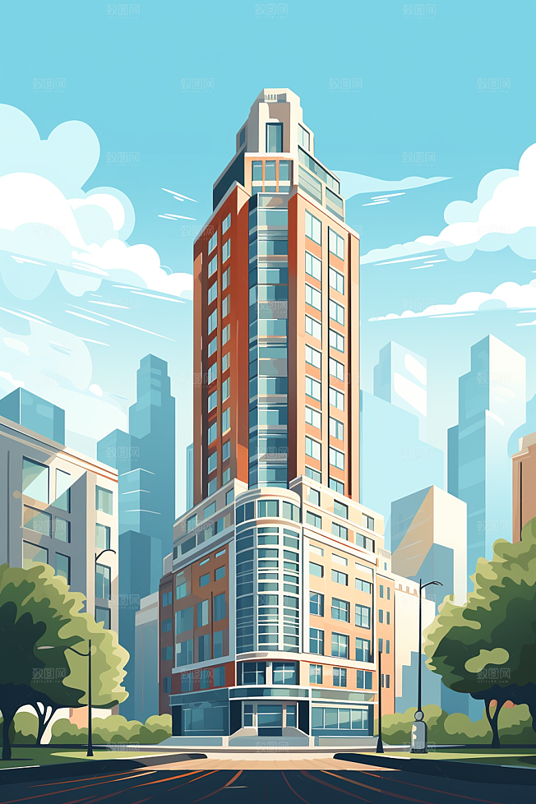 平面建筑立面简约插画