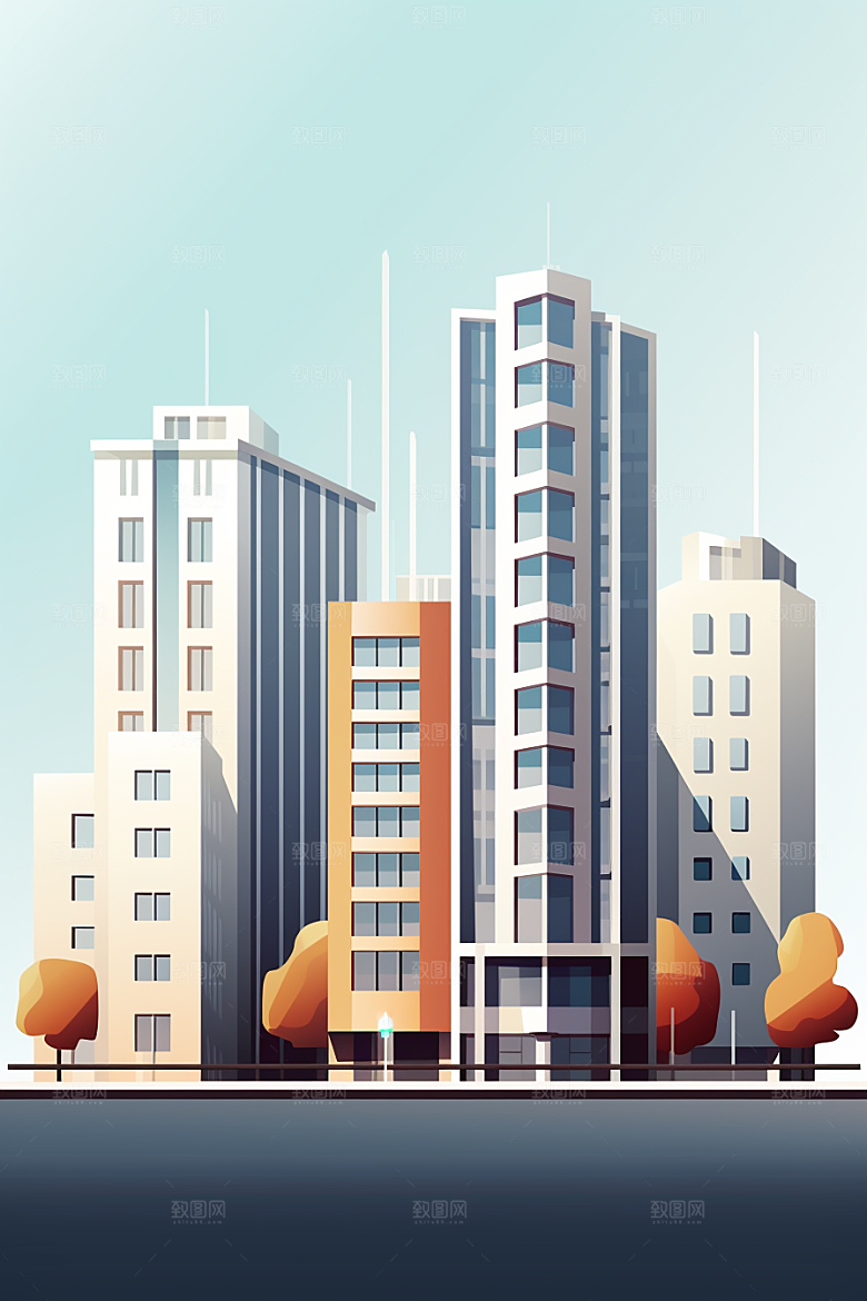 平面建筑大楼高清插画
