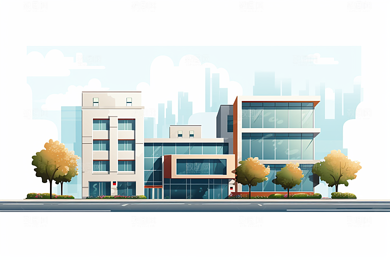 平面建筑几何大楼插画