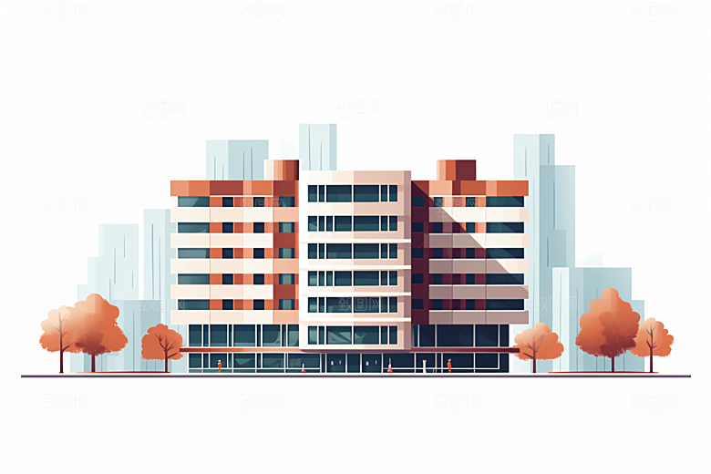 平面建筑简约大厦插画