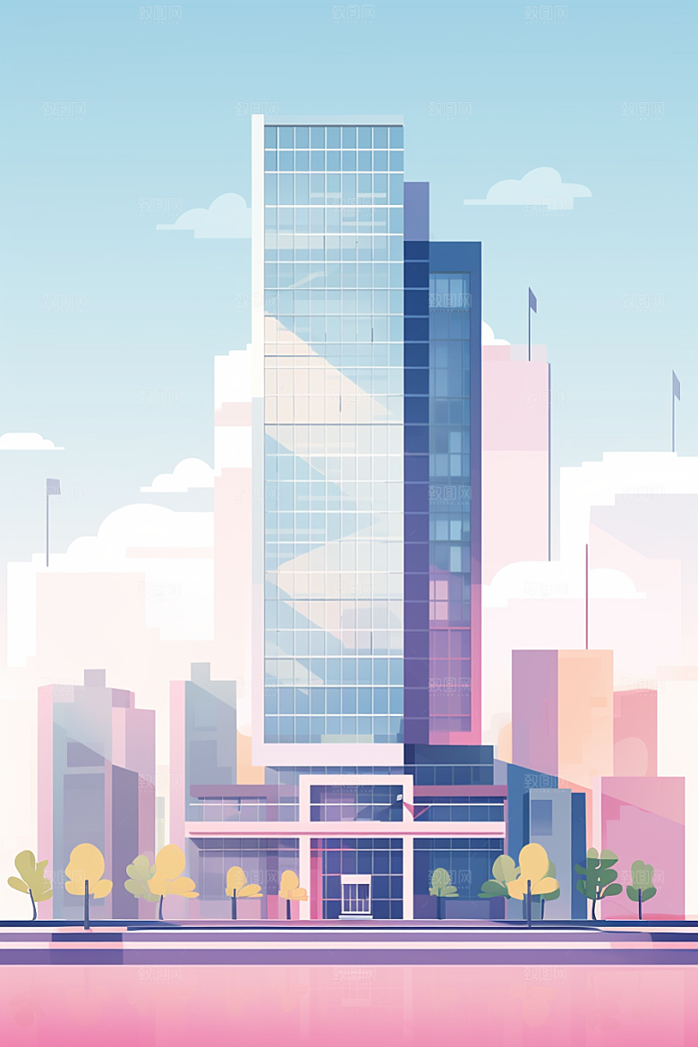 平面建筑大楼扁平风插画