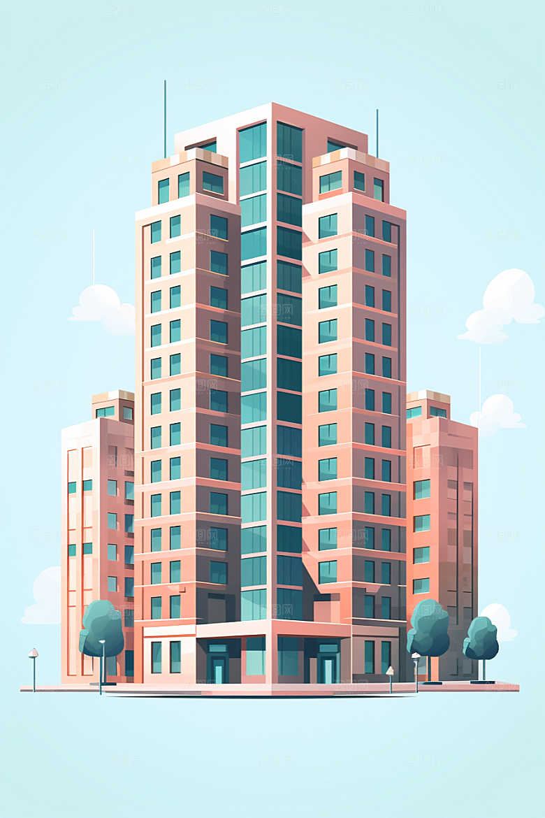 平面建筑立面大厦插画