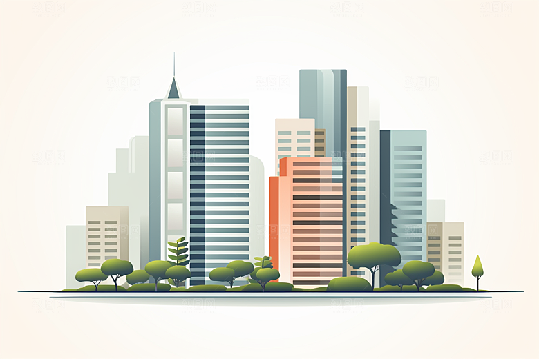 平面建筑大楼简约插画