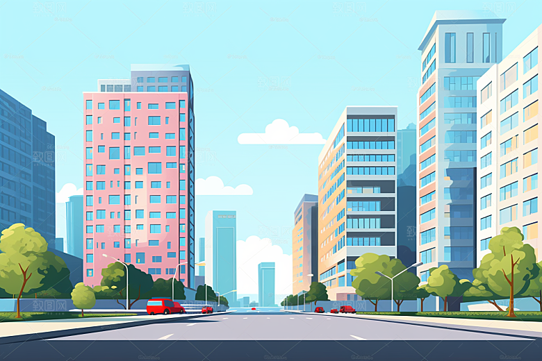平面建筑大楼几何插画