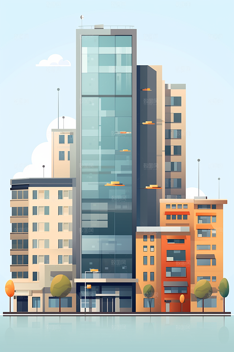 平面建筑大楼简约插画