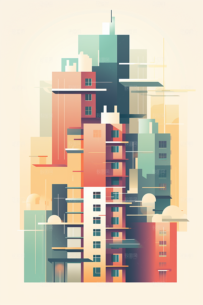 平面建筑几何立面插画