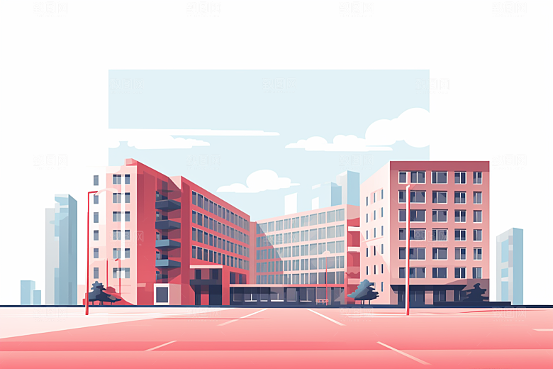 平面建筑高清扁平风插画