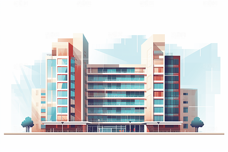 平面建筑高清简约插画
