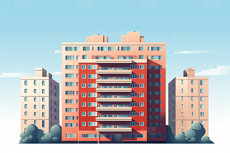 平面建筑扁平风几何插画