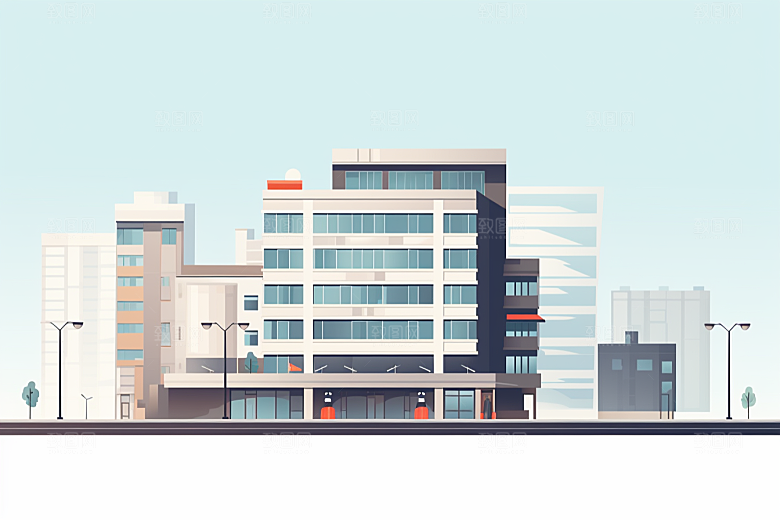 平面建筑大楼设计感插画