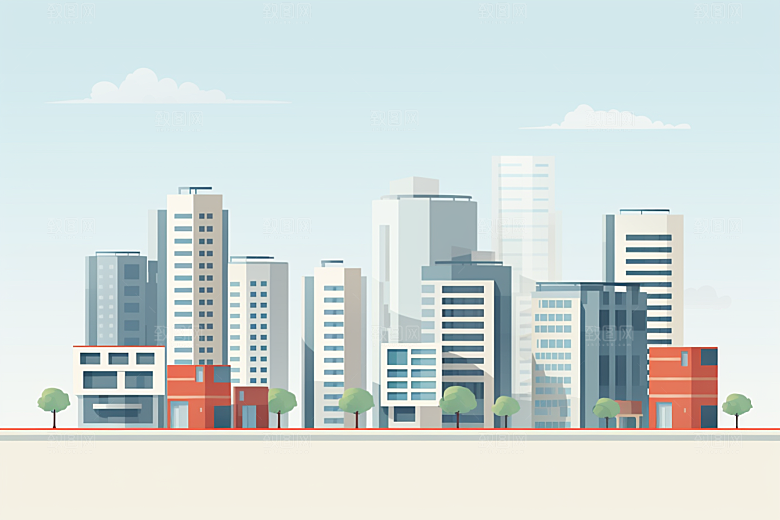 平面建筑简约大厦插画