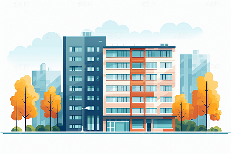 平面建筑高清大楼插画