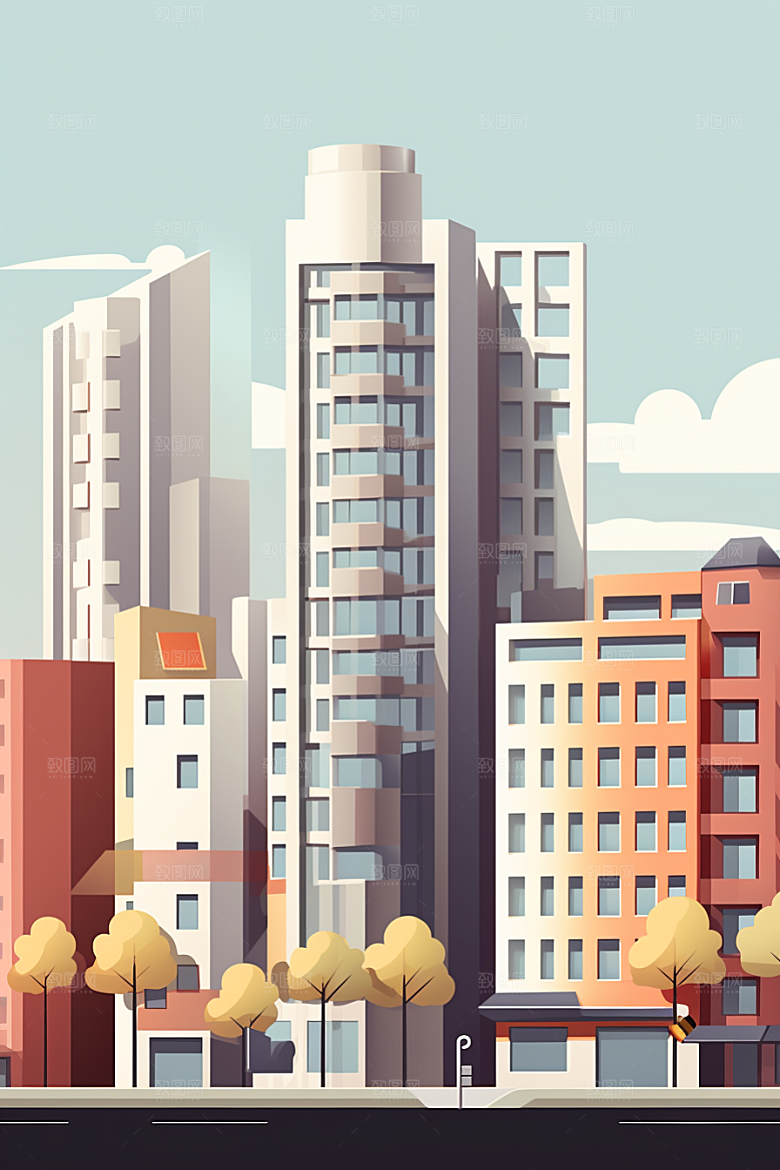 平面建筑设计感立面插画