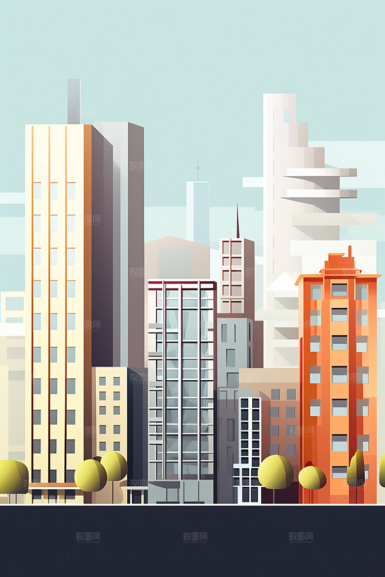 平面建筑设计感大厦插画