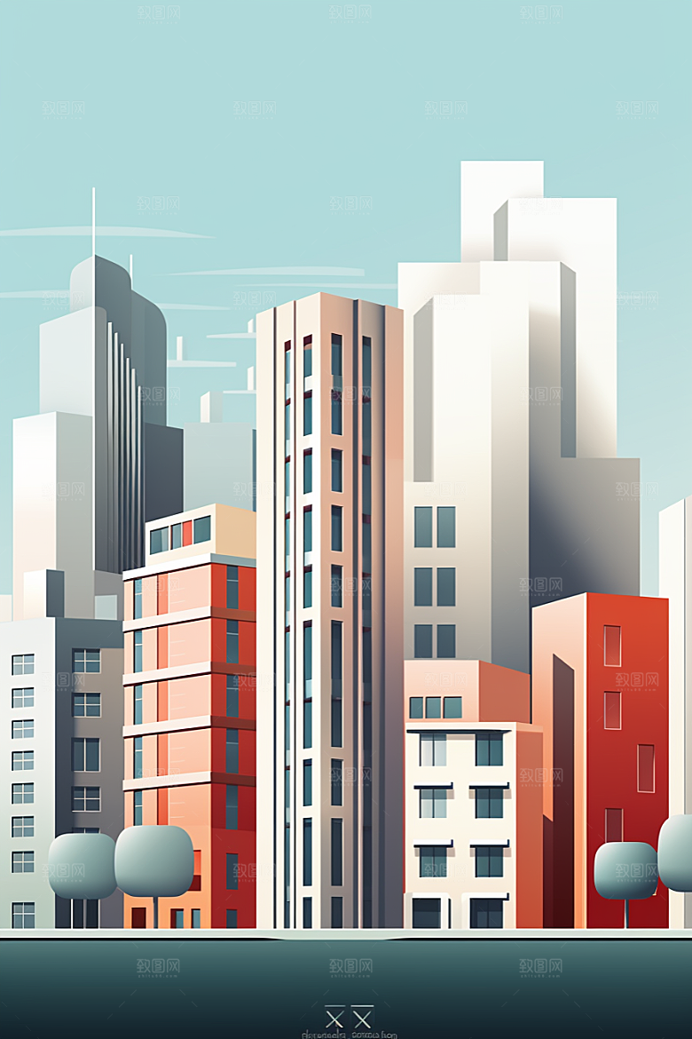 平面建筑简约大厦插画