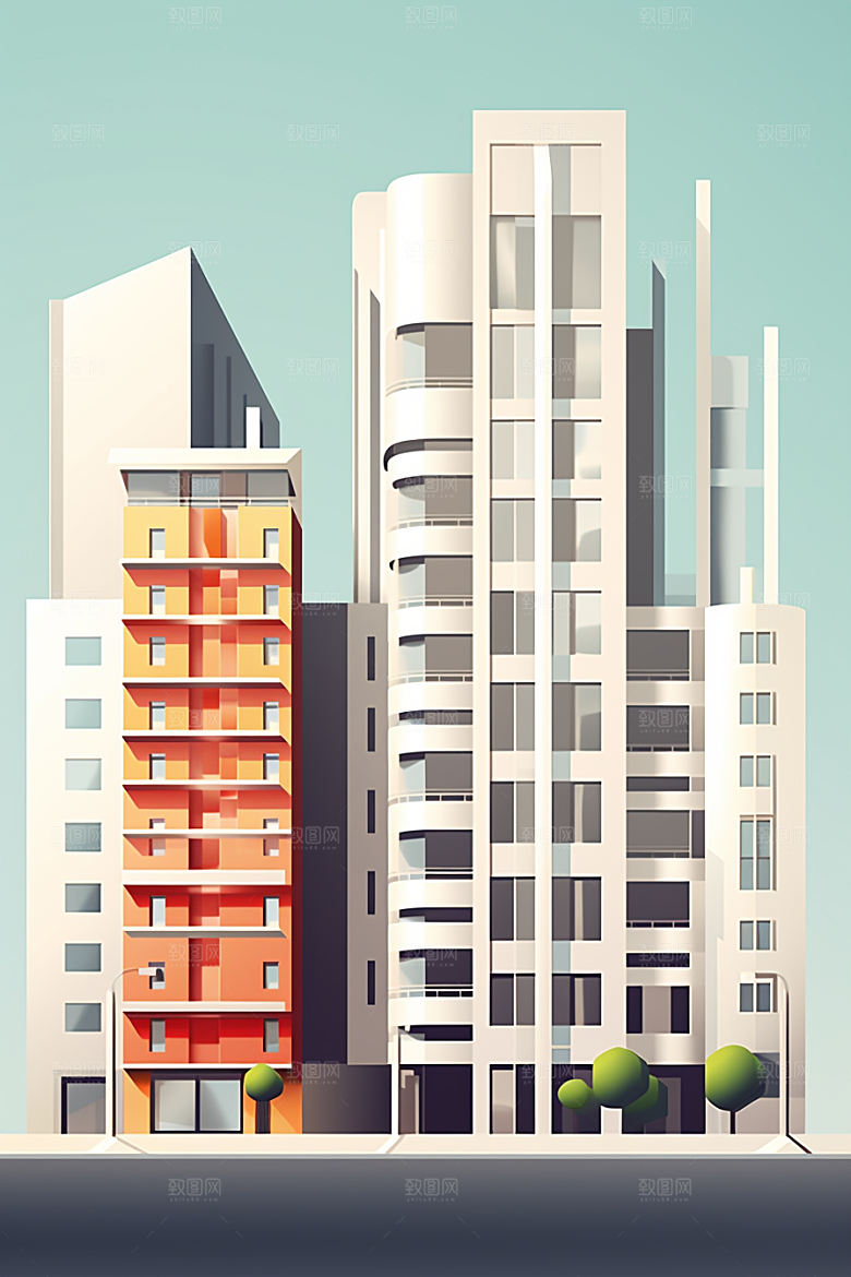 平面建筑扁平风大楼插画
