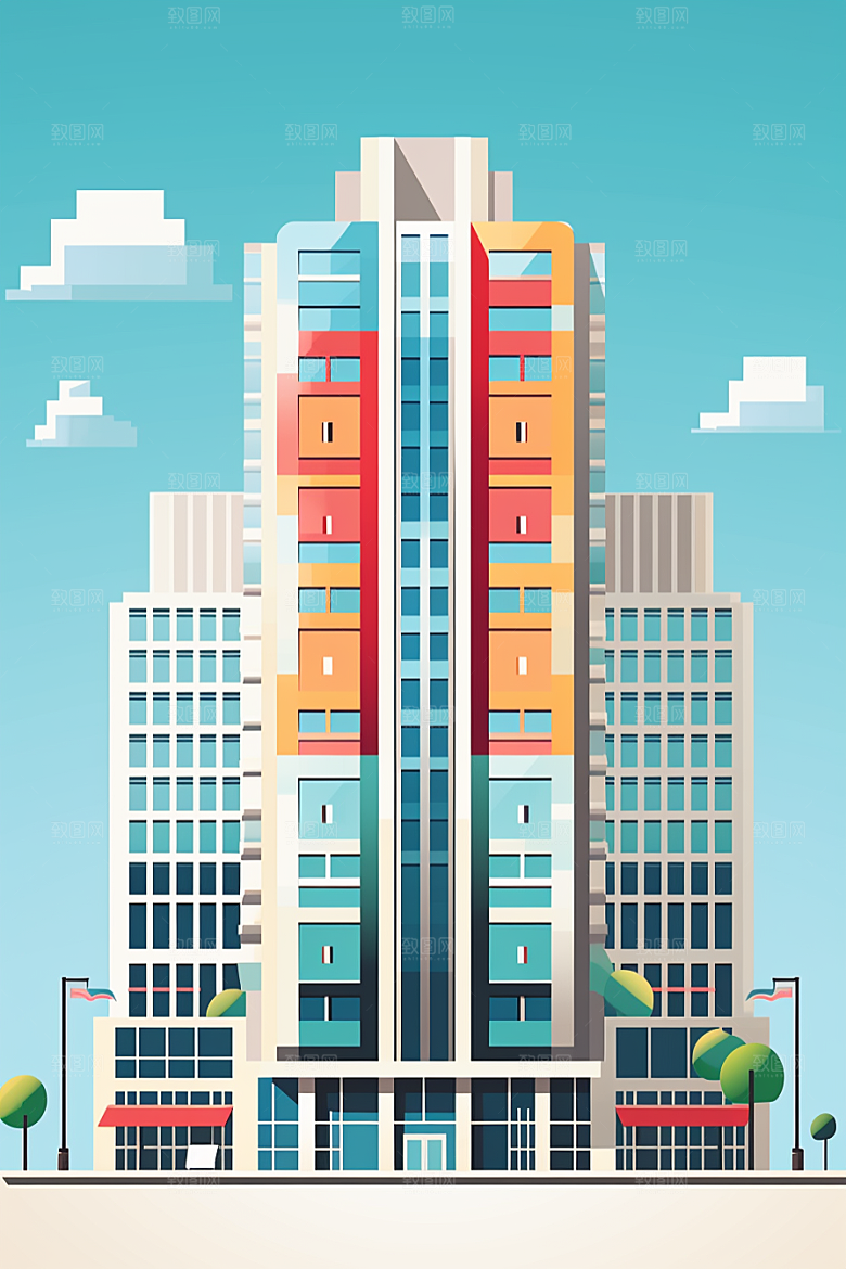 平面建筑扁平风设计感插画