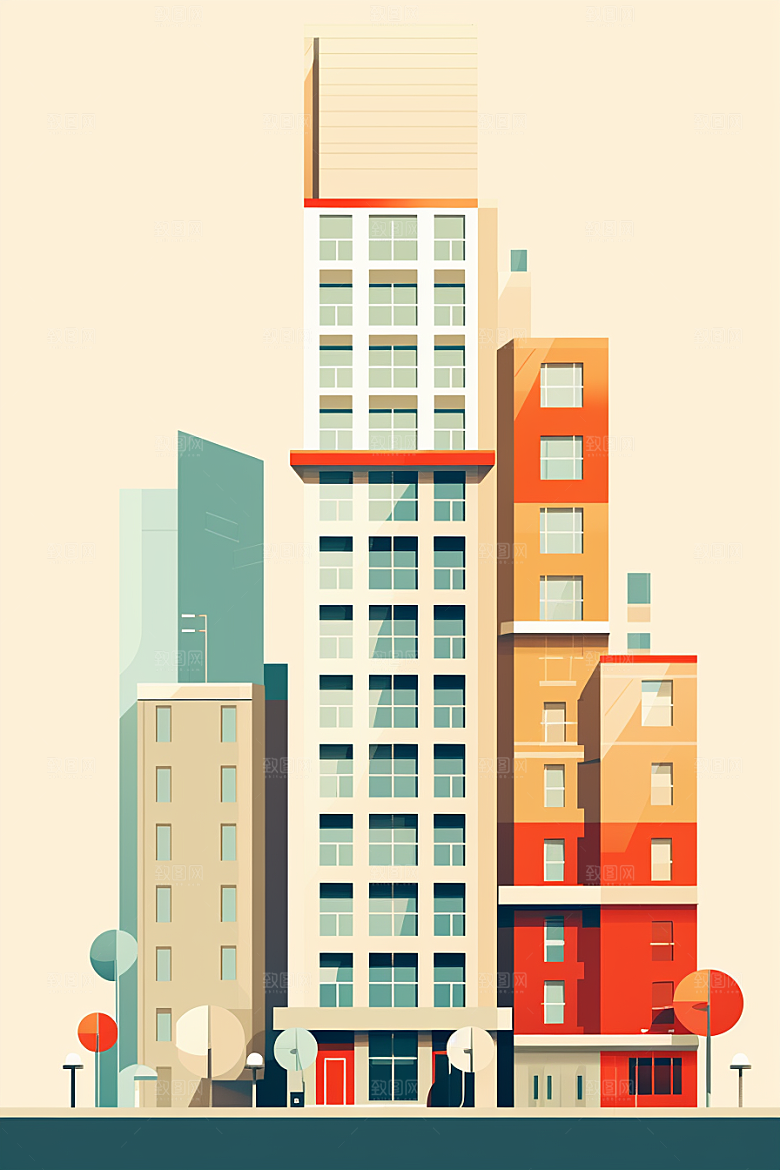 平面建筑扁平风立面插画