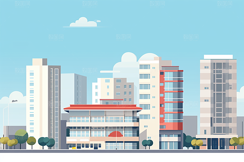 平面建筑大楼大厦插画