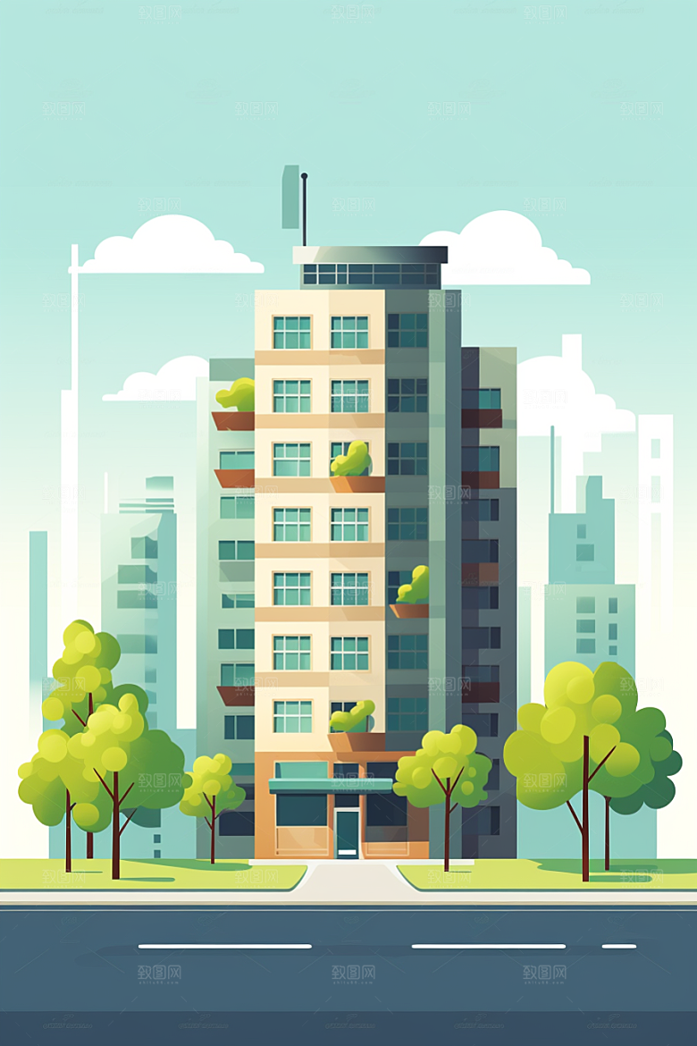 平面建筑几何扁平风插画