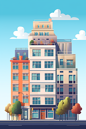 平面建筑设计感大楼插画