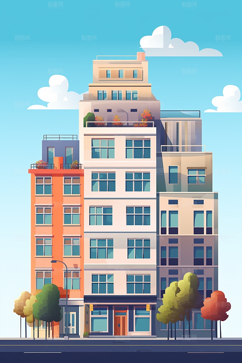 平面建筑设计感大楼插画