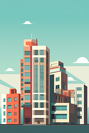 平面建筑大楼设计感插画