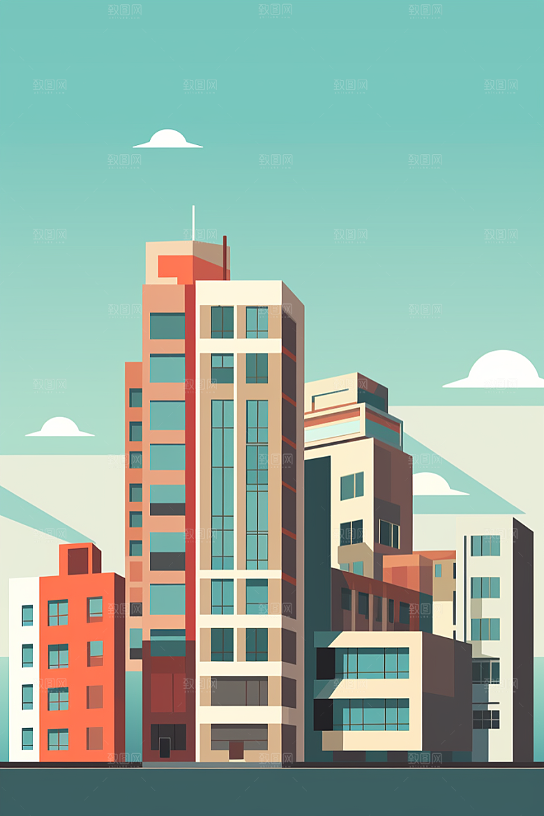 平面建筑大楼设计感插画