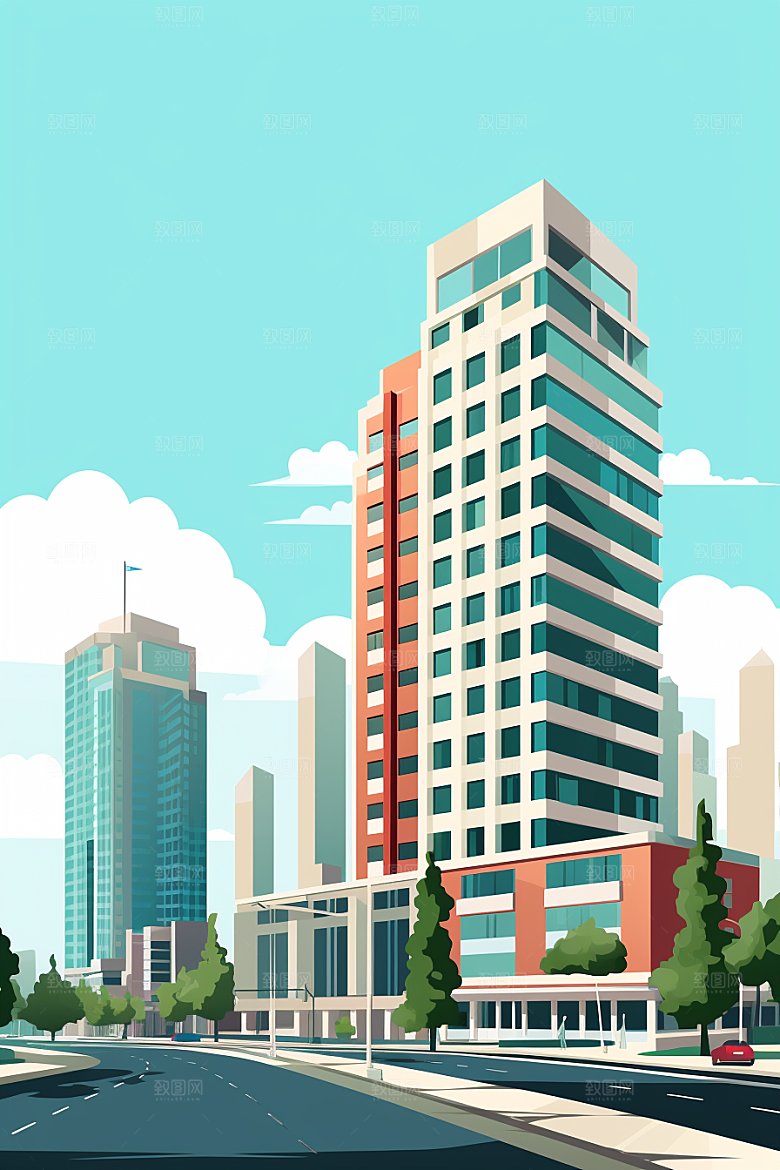 平面建筑高清大楼插画