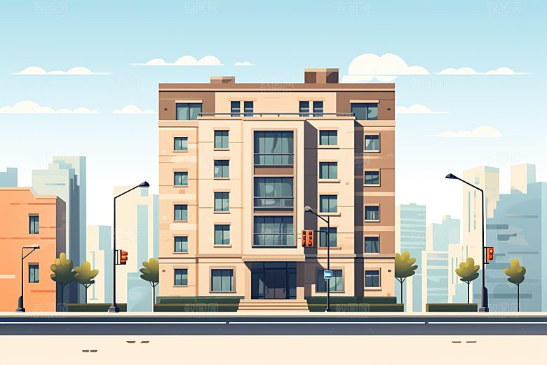 平面建筑设计感大厦插画