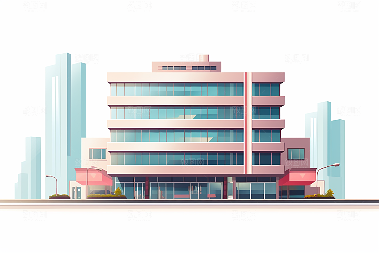 平面建筑大厦简约插画