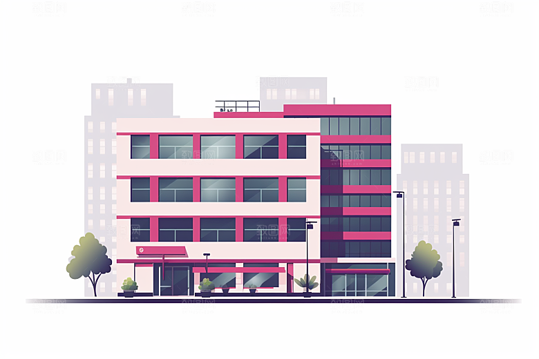 平面建筑几何大楼插画