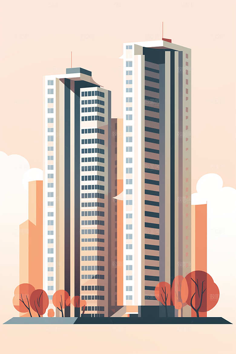 平面建筑大楼简约插画
