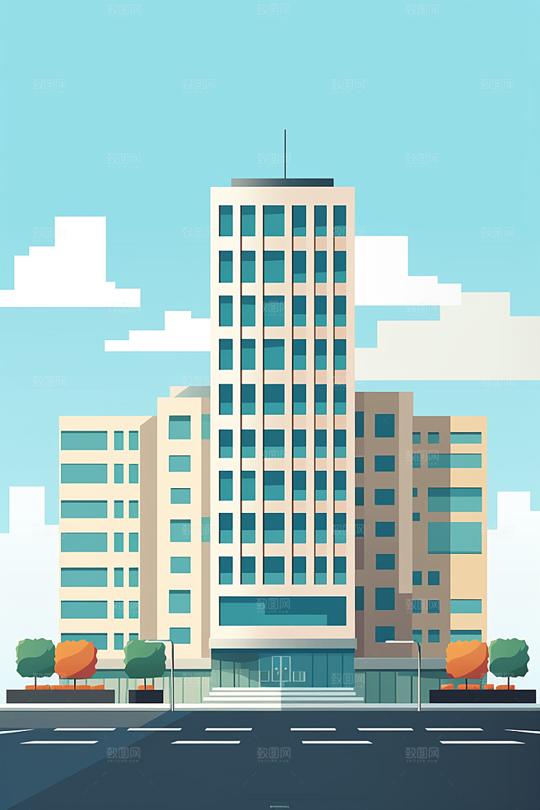 平面建筑扁平风大楼插画