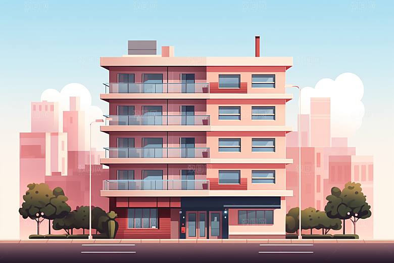 平面建筑高清简约插画