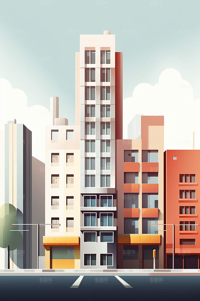 平面建筑简约大楼插画