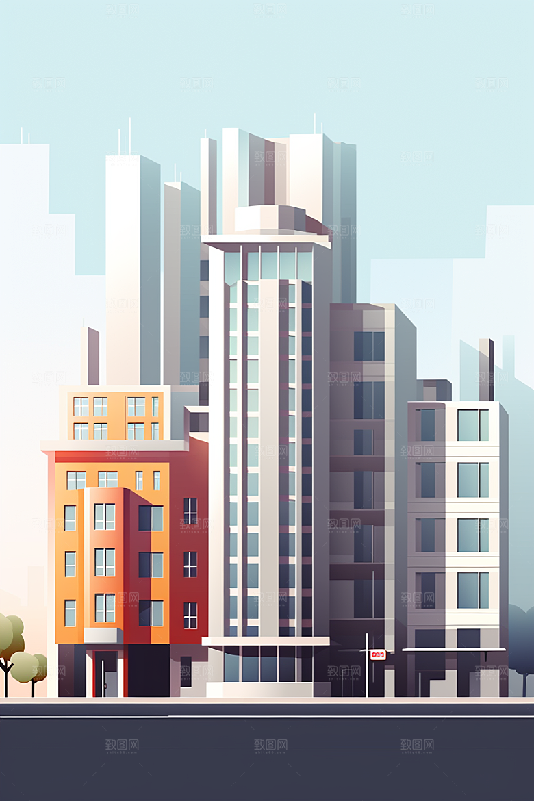 平面建筑高清大楼插画