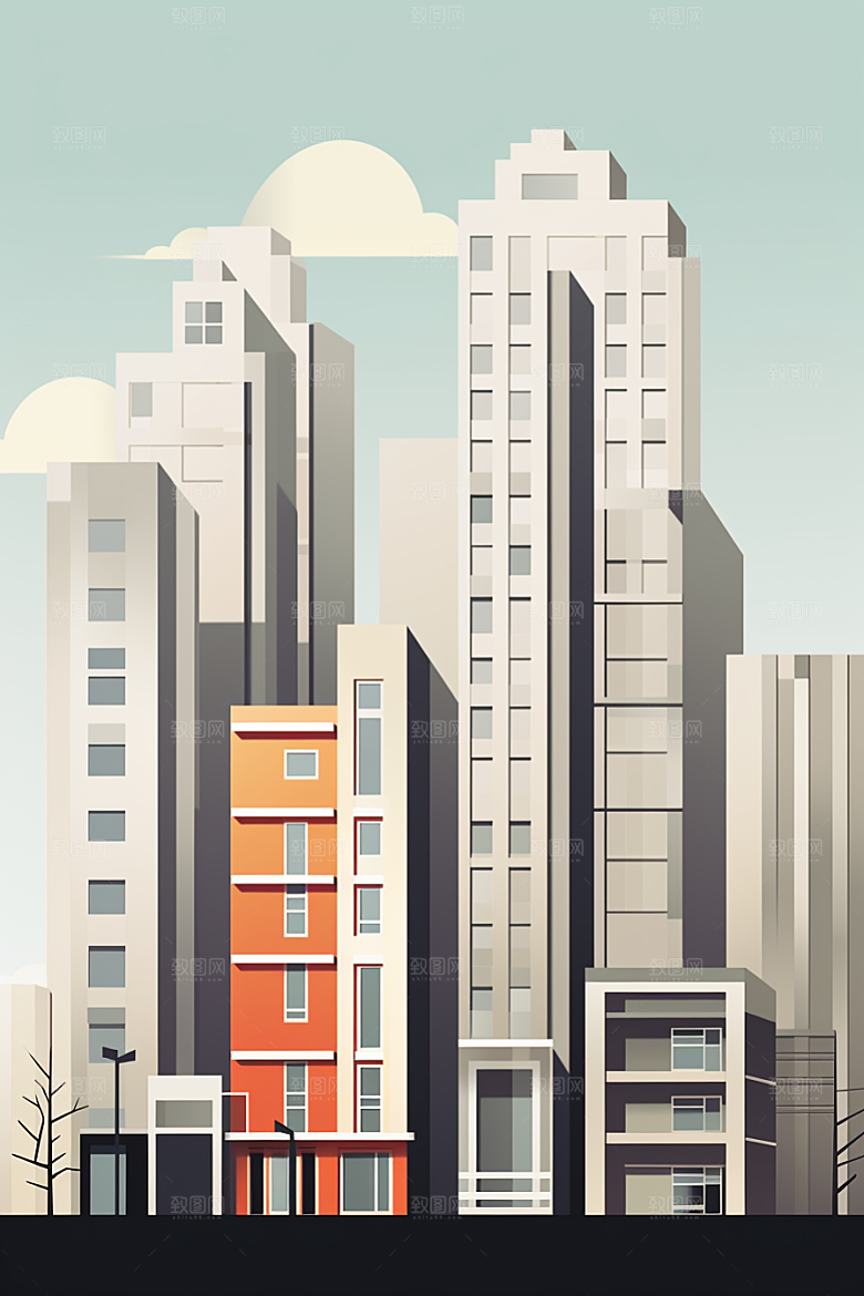 平面建筑高清简约插画