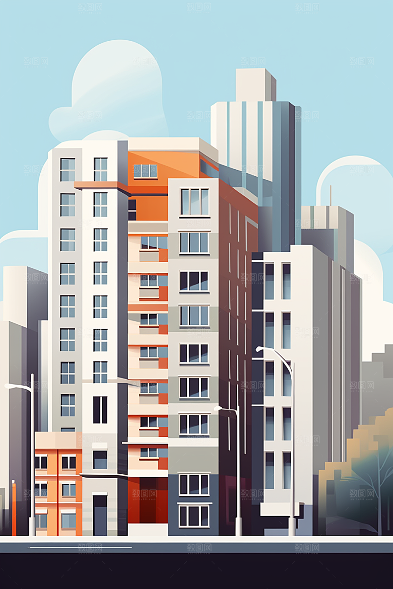 平面建筑简约大楼插画