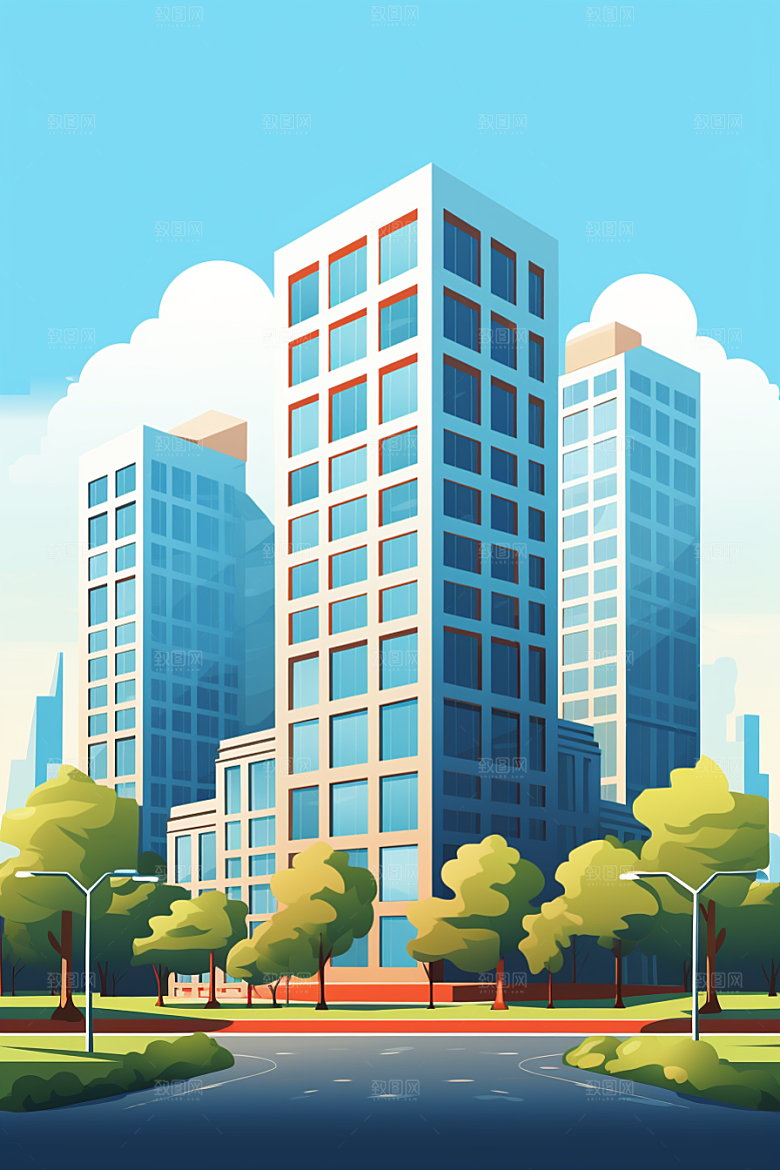 平面建筑高清大楼插画
